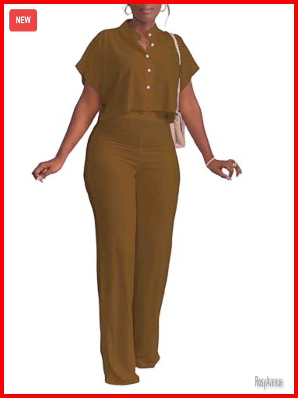 Women's 2 Piece Lounge Set Crop Top Wide Leg Pants Button Down Tracksuit